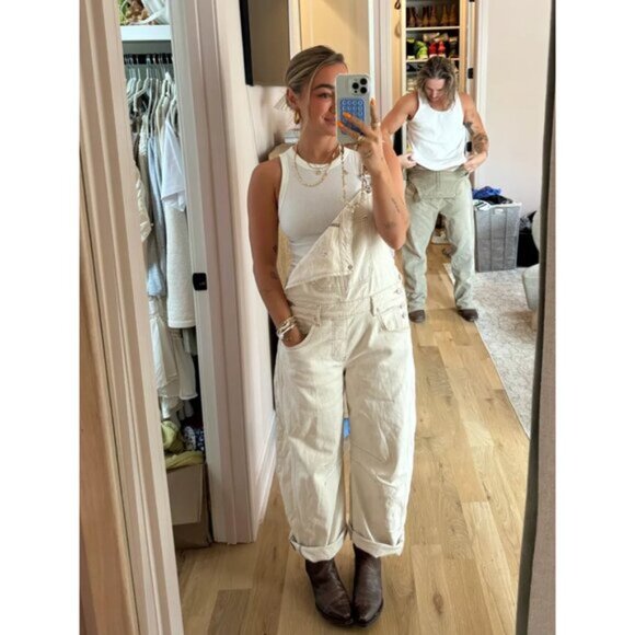 FREE PEOPLE We the Free Ziggy Denim Overalls in Wash Parchment Size Medium - Picture 1 of 15